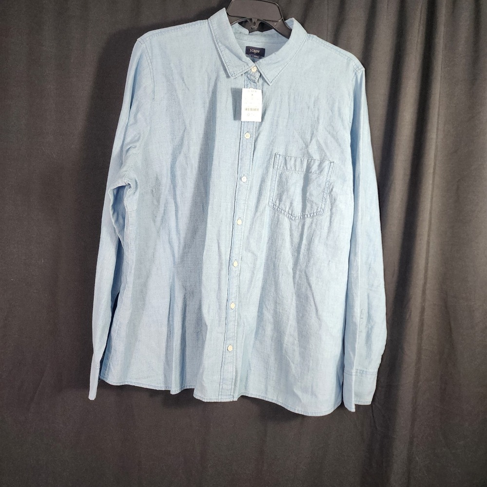 J Crew‎ Long Sleeve Button Up Shirt Light Blue Chambray Mens 3X